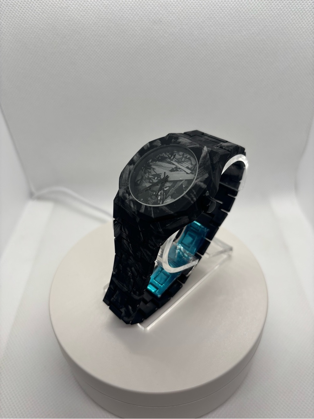 Black Marble Pattern Men's 3D Printed Quartz Watch - Sleek All-Black Design